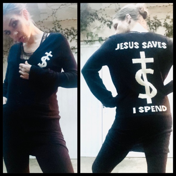 UNIF Sweaters - UNIF “JESUS SAVES I SPEND” CARDIGAN
